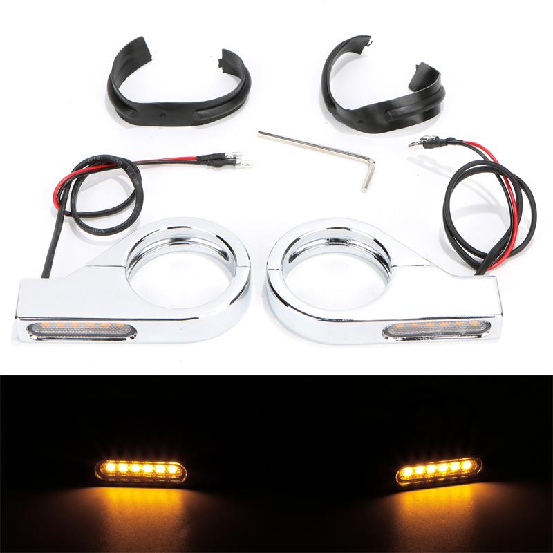 

2 шт. универсальные для мотоциклетных вилочных трубок 39 мм-41 мм, светодиодный указатель поворота, 12 В, водонепроницаемая лампа указателя поворота серебряный