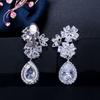 Ej0108 Flower Water Drop Earrings Shine 3A Zircon Ear Clips Bridal Banquet Dress Accessories