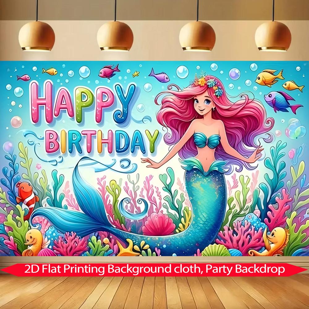 1pc Mermaid Birthday Background Banner suitable for birthday celebrations festival celebrations and anniversaries 100x150cm