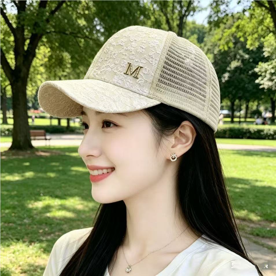 Tide lady mesh hat floral breathable baseball cap outdoor sun protection shade cap summer mesh hat