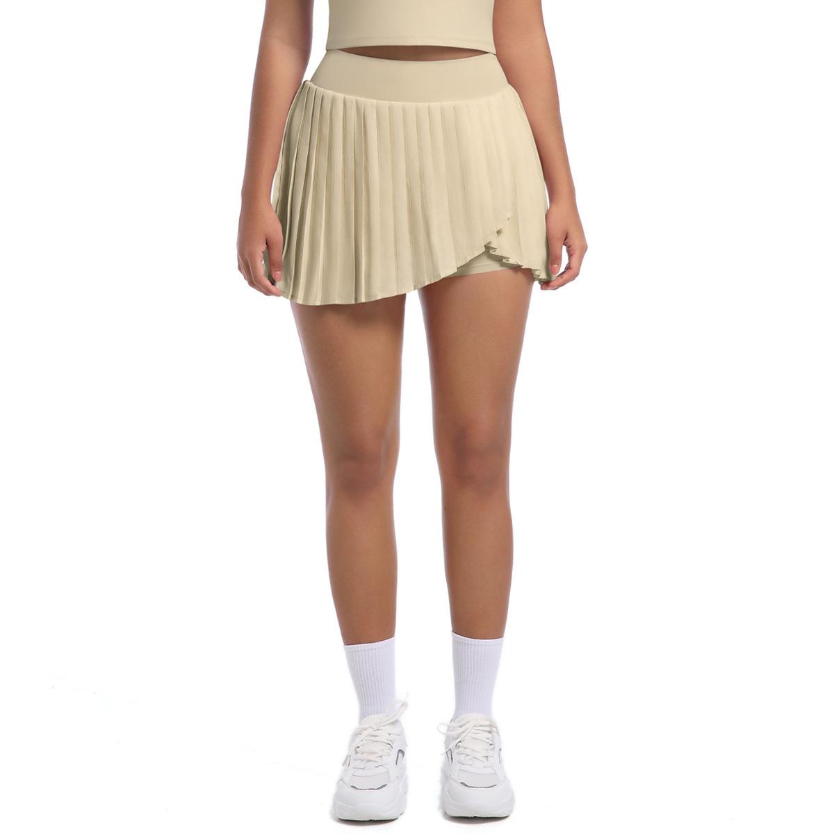 Новая теннисная юбка, плиссированная юбка, юбка для йоги и фитнеса, противоскользящая, быстросохнущая, шорты-юбка до середины бедра, костюм для йоги L абрикосовый