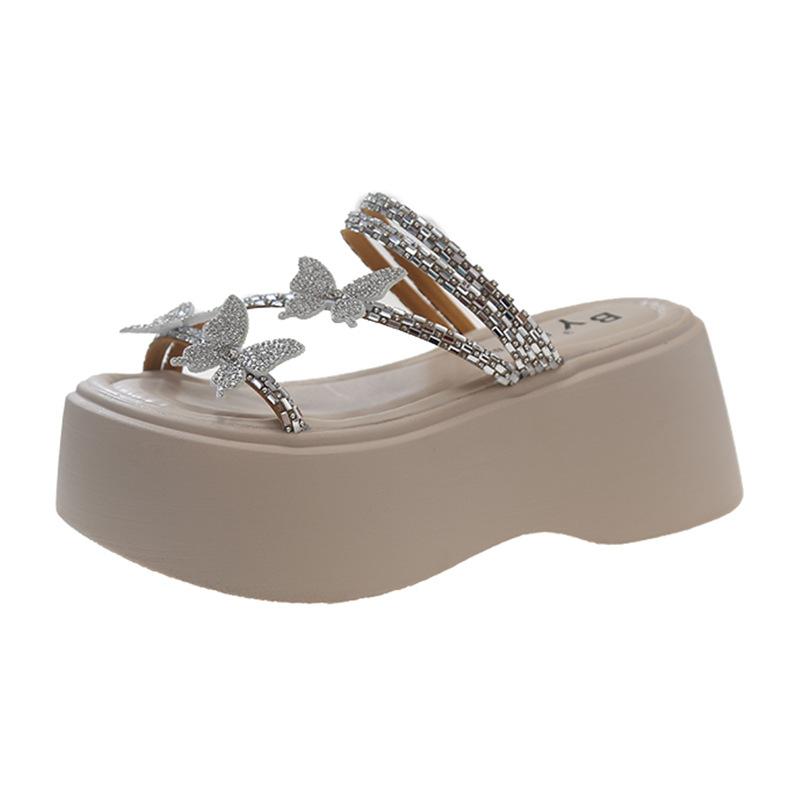 Premium slippers female summer wear rhinestones fashion fairy style with skirt 2025 new muffin thick-bottomed sandals