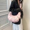 Women Solid Color PU Leather Shoulder Crossbody Bag Pleated Padded Handbag Purse