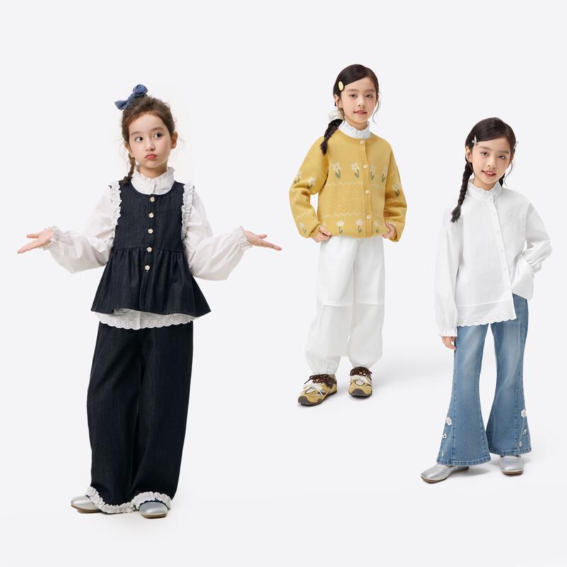 Girls' Cotton Lace-Hem Casual Shirt