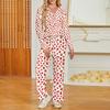 Women's V-Neck Loose Fit Printed Long Sleeve Pajama Set with Pockets - Casual Sleepwear Loungewear Set