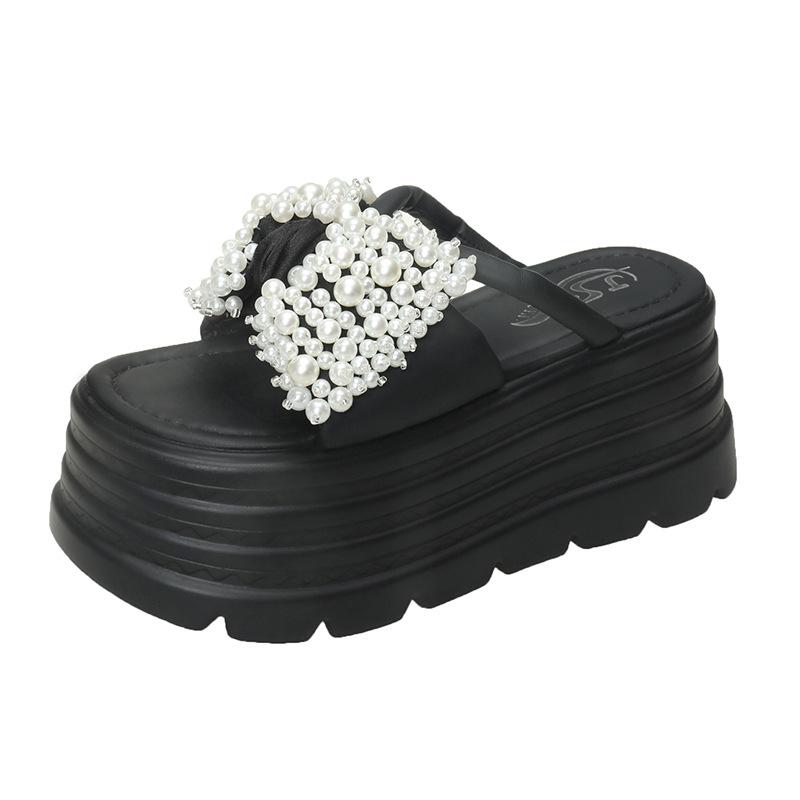 Platform sandals women's shoes shoes summer wear new pearl beach one-word drag