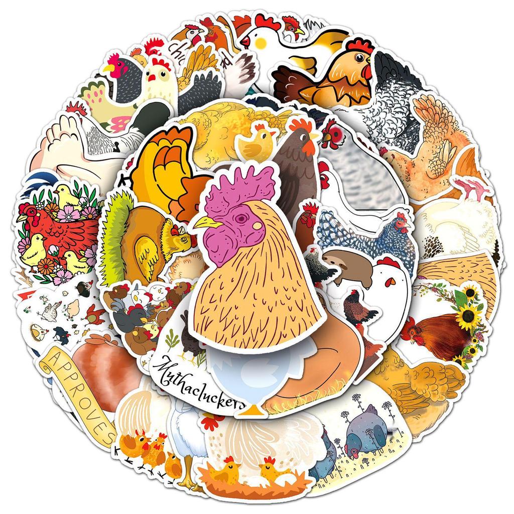 50pcs Waterproof Chicken Cartoon Animal Stickers for Suitcases, Scooters, Computers, Tablets, and Planners