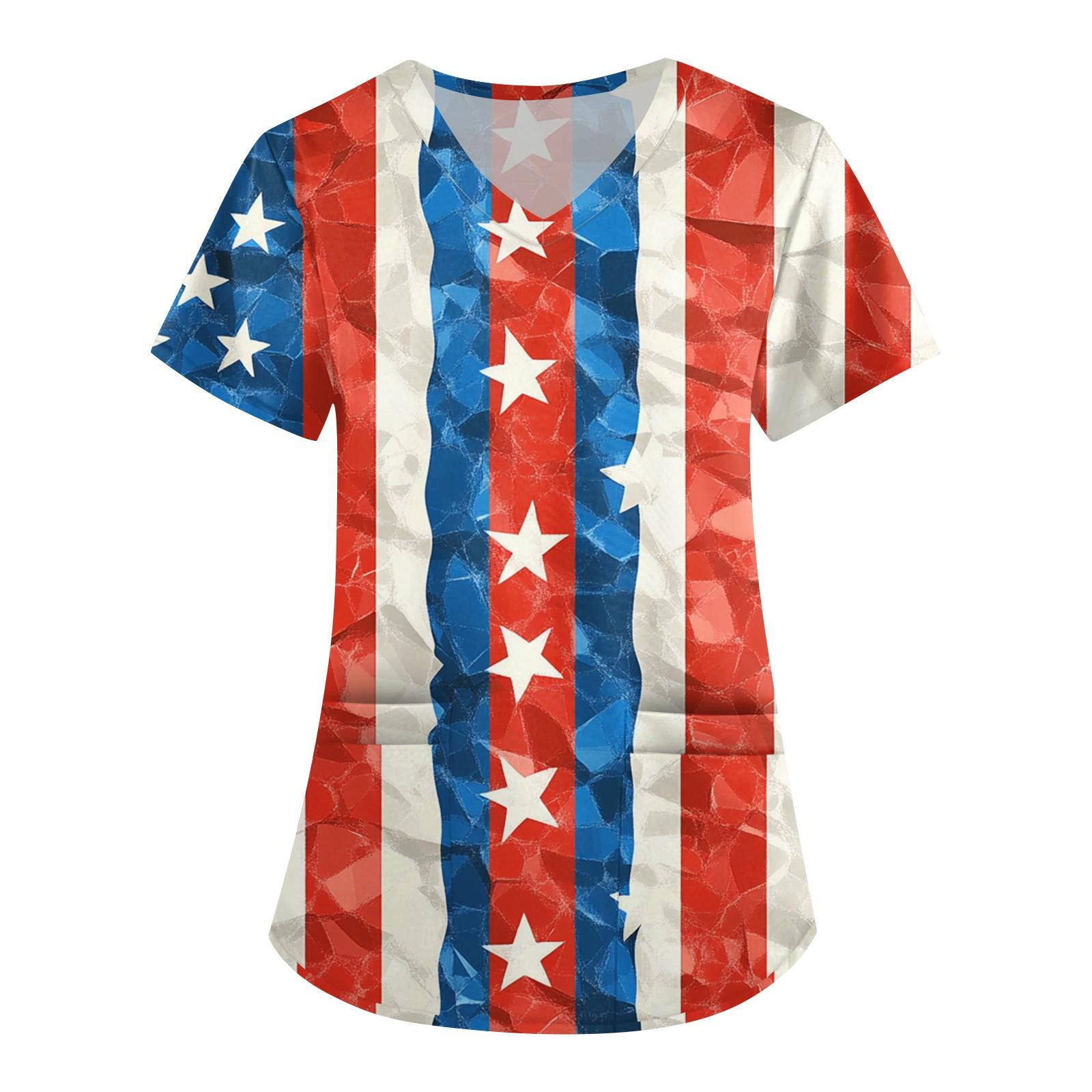 

Женское модное рабочее платье с V-образным вырезом, короткими рукавами и карманами, с принтом «День независимости», костюм для ухода за больными XL арбуз красный