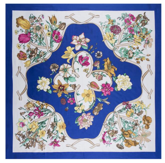 Luxury Brand 100% Twill Silk Scarf For Ladies Floral Square Scarf  New Design Print Kerchief Woman Neck Shawl Wraps Echarpe