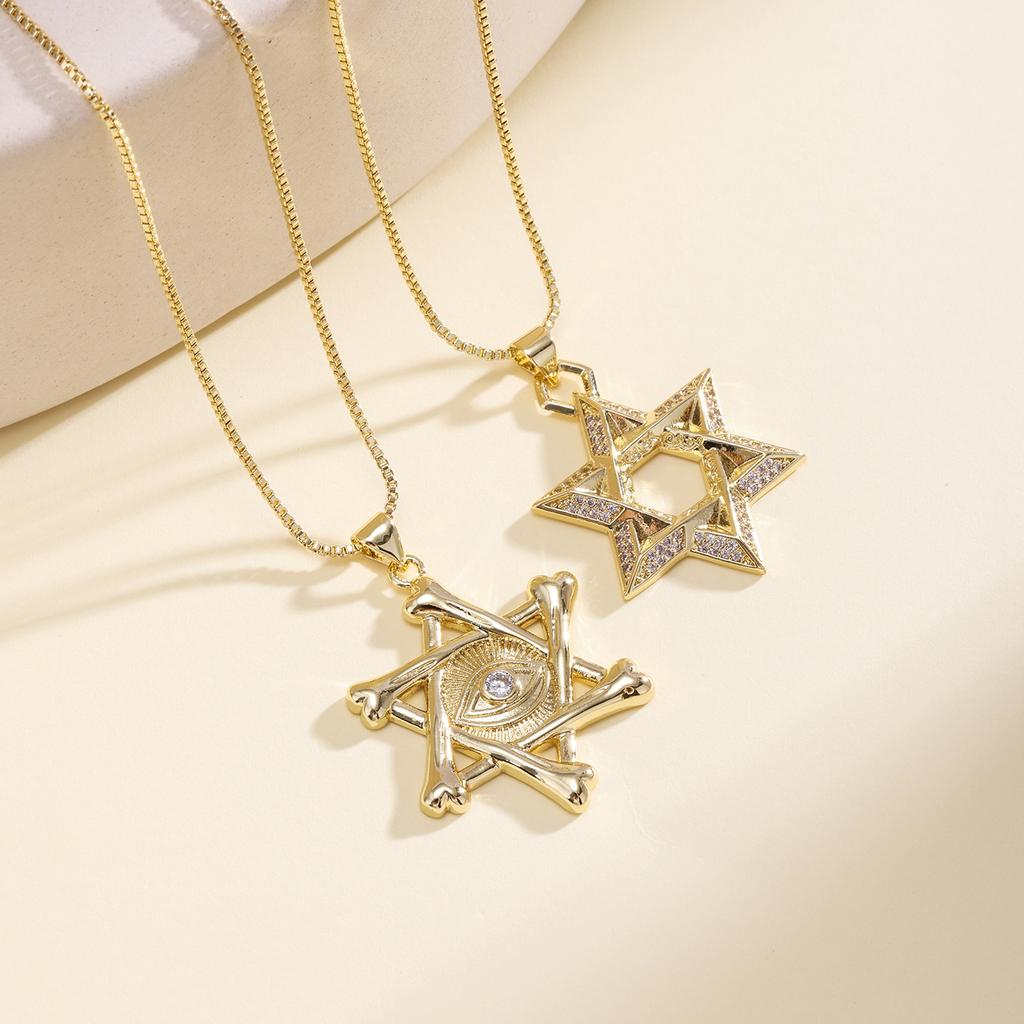 Nidin New Fashion Lucky Hexagonal Star Shape Evil Eye Pendant Necklace For Women Men Creative Design Clavicle Chain Jewelry Gift