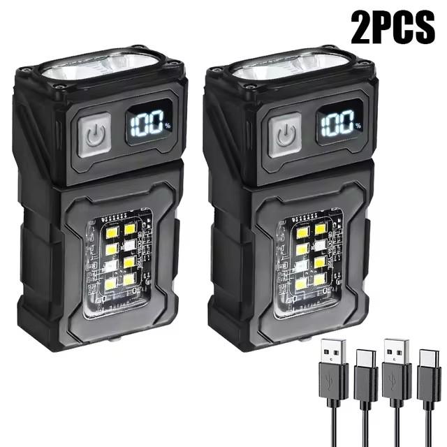 Mini LED Flashlight Outdoor Portable Magnetic Torch Lamp for Camping Fishing Walking Work Light with Red Warning Light