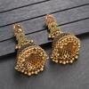 Ethnic Gold Color Big Bell Dangle Earrings for Women Vintage Jewelry Pink Zircon Hollow Bells Carved Earrings Indian Earrings