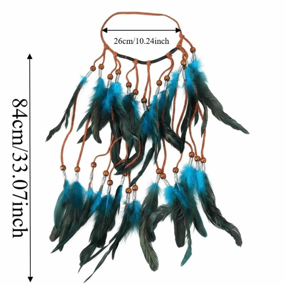 Synthetic Braided Cord Boho Feather Headpiece Adjustable Slide Bead Multi-strand Design Tribal Hair Extension