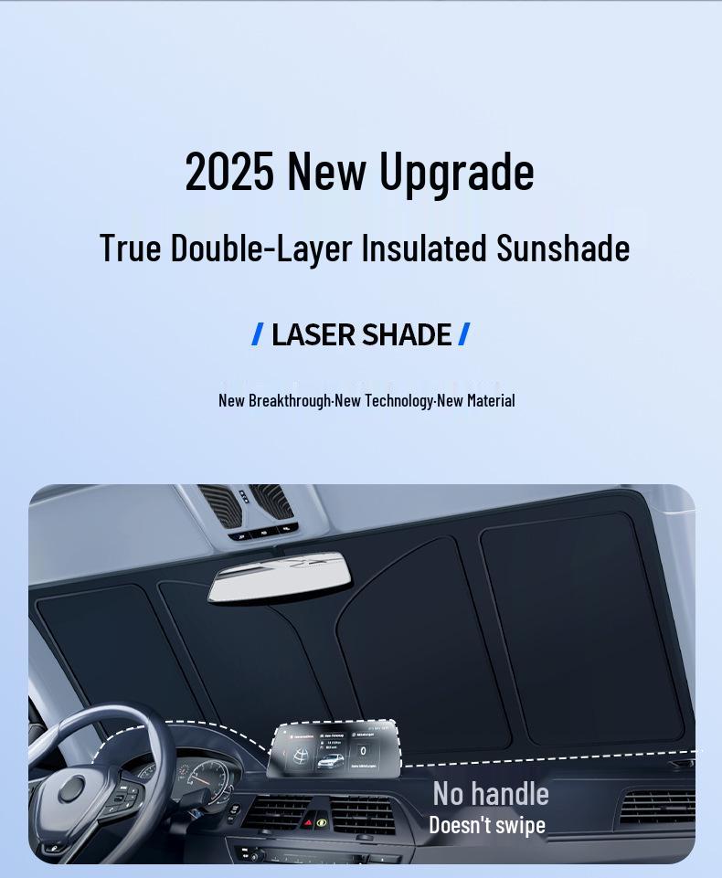 New Quad-Fold Car Sunshade: Laser Heat Insulation, Blackout Curtain, Sun Shield for Interior Windshield.