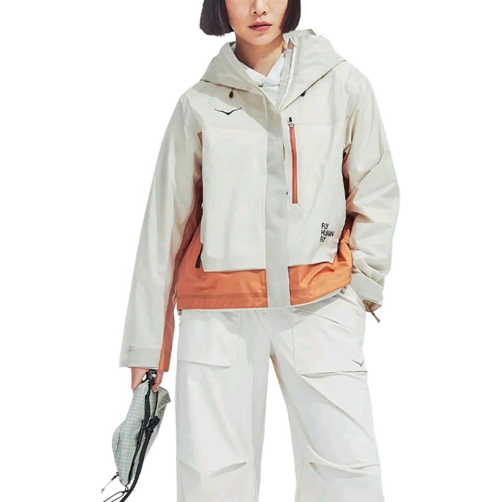 Hoka One One Lightweight Waterproof Windbreaker Jacket Women Jackets Oak-White 1173652