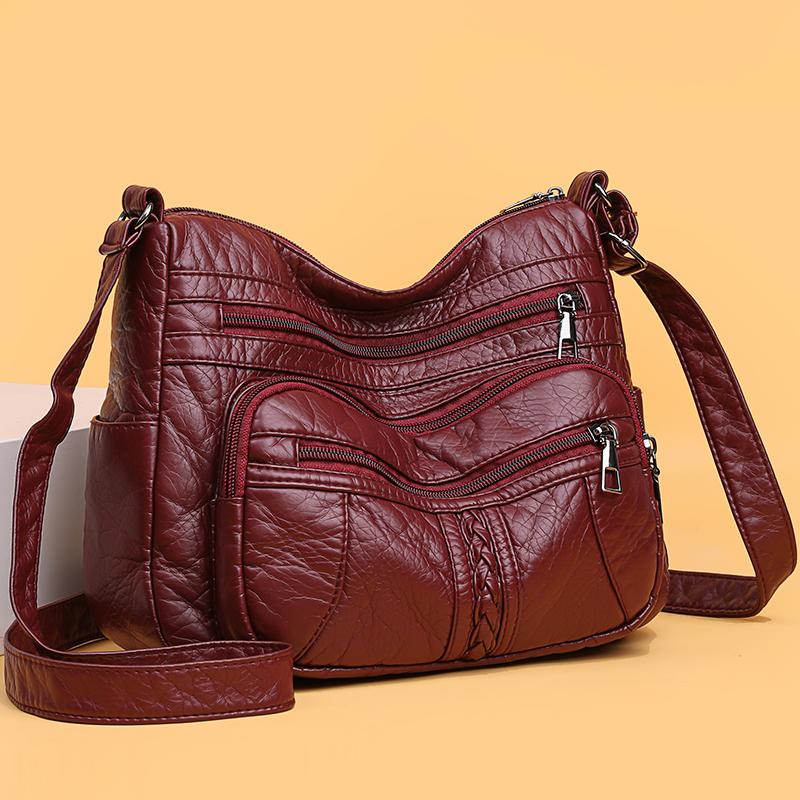 Soft Leather Multi-Layer Crossbody Bag Women's Bag Middle-Aged Mother's Bag