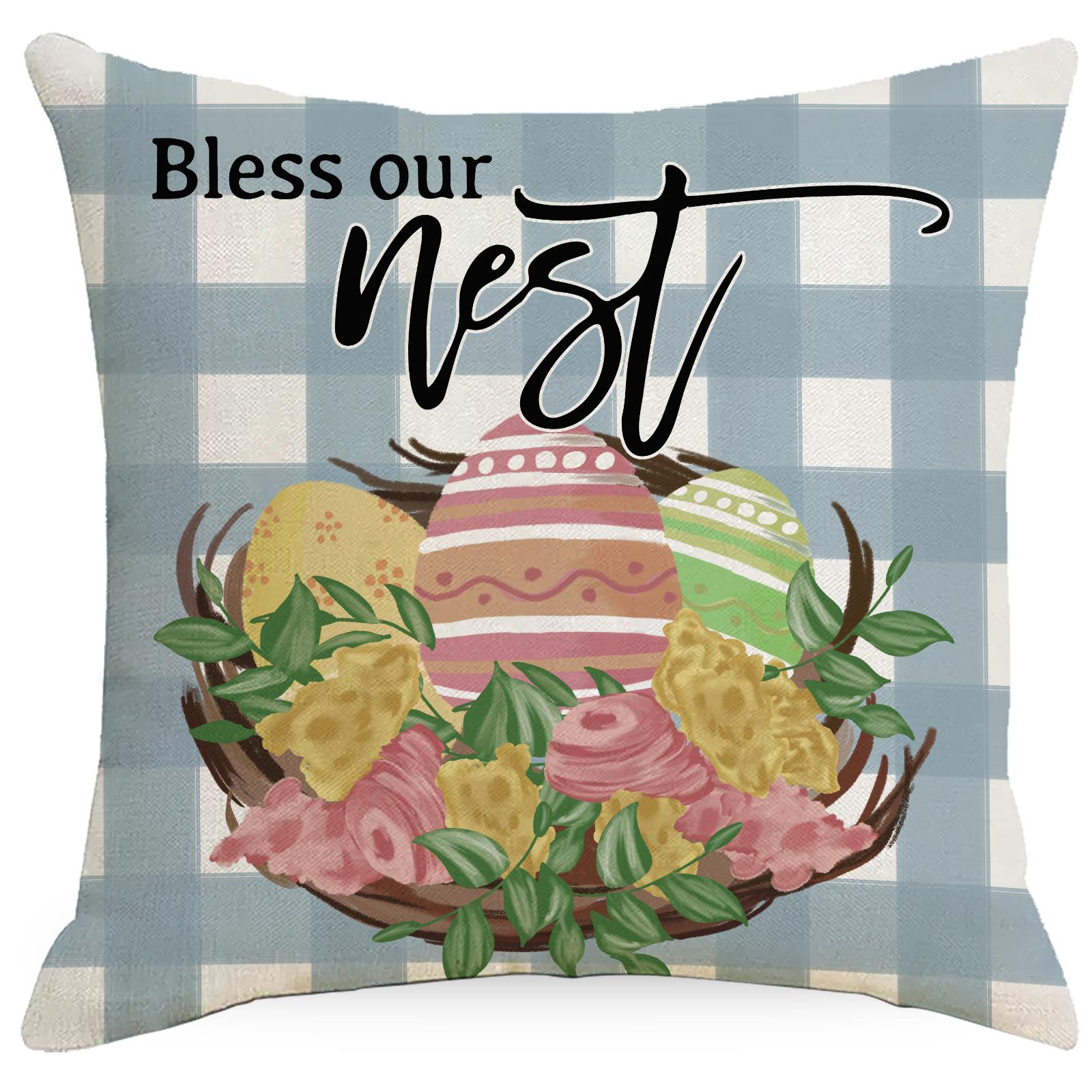 

Синяя льняная наволочка с пасхальным принтом для дома, дивана, кровати, прикроватной подушки, декоративная наволочка 45 * 45Cm without pillow core