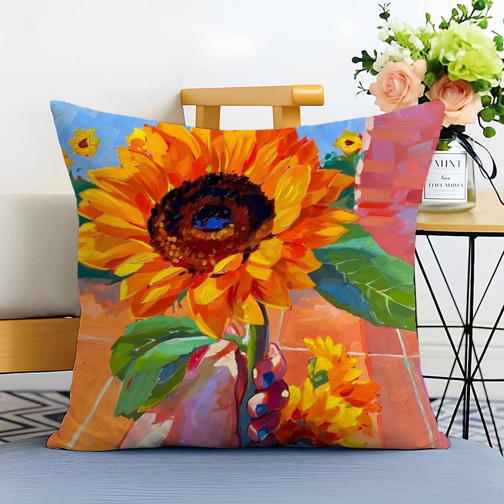 sunflower Cushion Cover Washable Linen Pillowcase Soft for Sofa Bed Cozy Home Room Decor