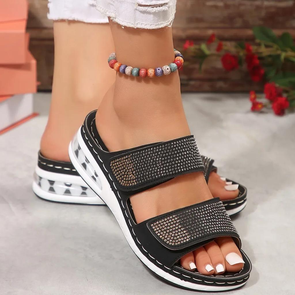 2024 Summer Fashion Slippers Women Rhinestone Shoes for Women Comfort Solid Casual Open Toed Slippers Female Zapatos Luxury