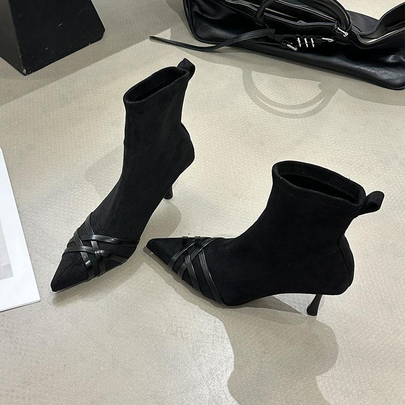 

Модная фиолетовая обувь Модные эластичные женские ботильоны Стрейч Женская обувь на каблуке Женские современные короткие ботинки Обувь слипоны 35 чёрный