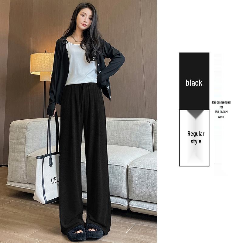 

Dark Gray High-Waisted Wide-Leg Pants – Women s Petite, Casual, Loose-Fit, Lazy Style for Spring and Autumn 2025. S 40kg-48kg