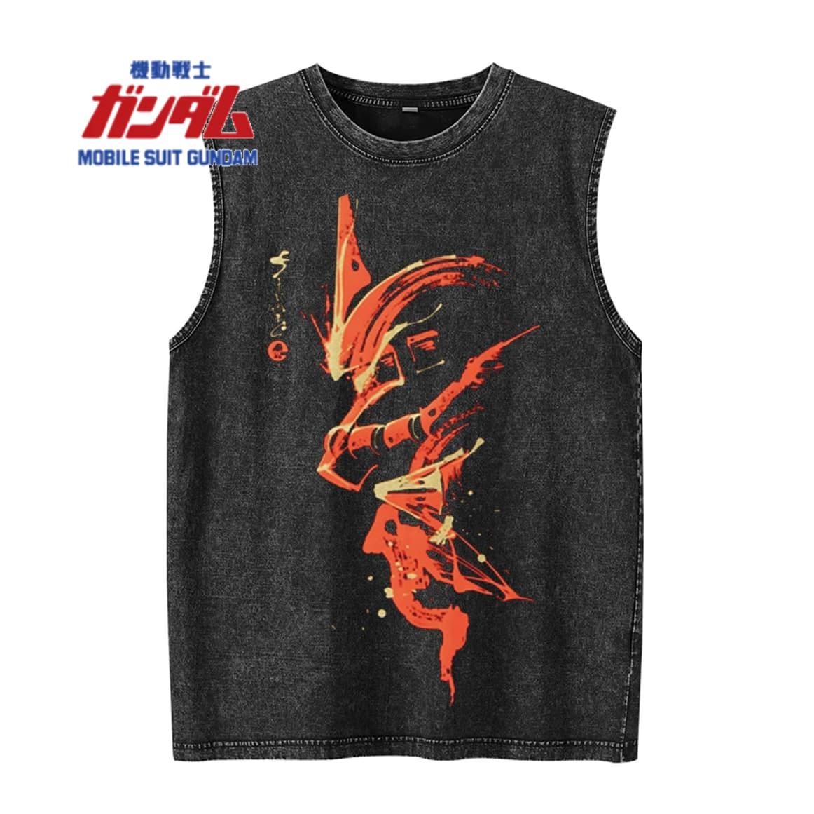 

Летние мужские майки-борцовки Gundam для спортзала, безрукавная футболка с винтажной стиркой, оверсайз, харадзюку, жилет Y2k, уличная одежда S