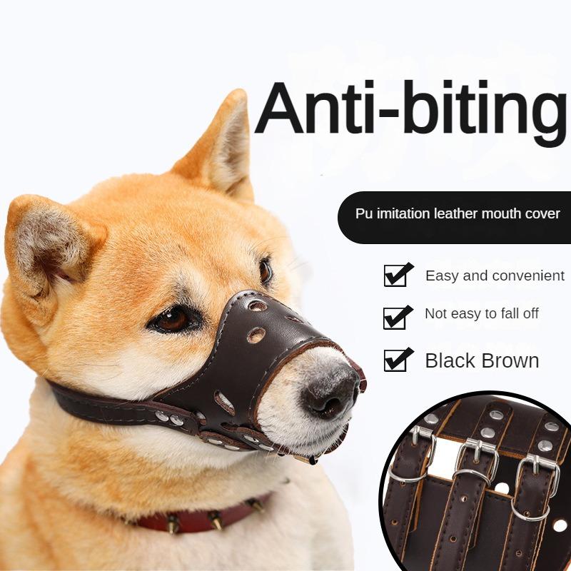 Dog Muzzle Anti-Bite Anti-Barking Anti-Eating Dog Muzzle Pu Leather Protective Pet Muzzle Small Large Dog Mask
