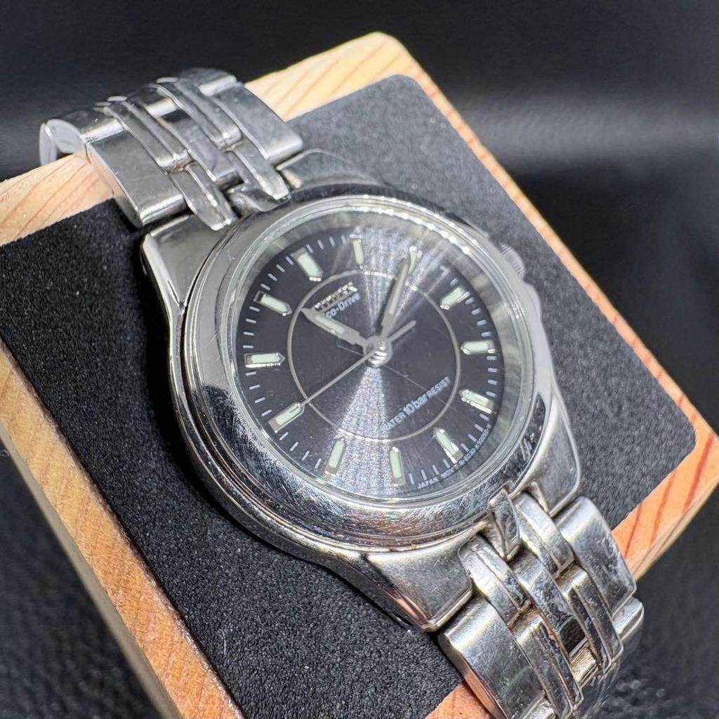 Used CITIZEN Eco Drive 10 ATM Water Resistant Working Product Black Watch Ladies