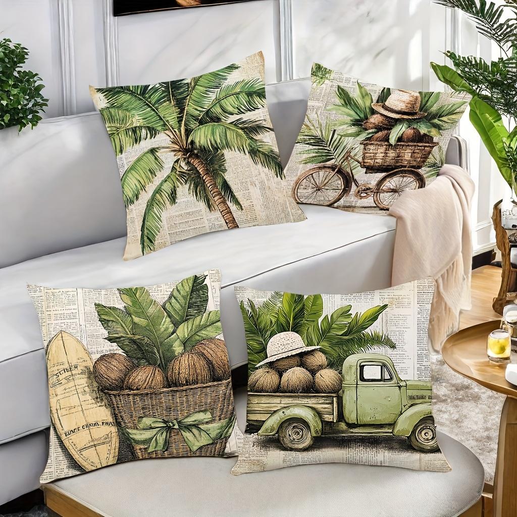 Tropical Print Cushions With Palm Tree And Truck Design Polyester pillowcase, sofa decorative cushion cov Headboard Pillow