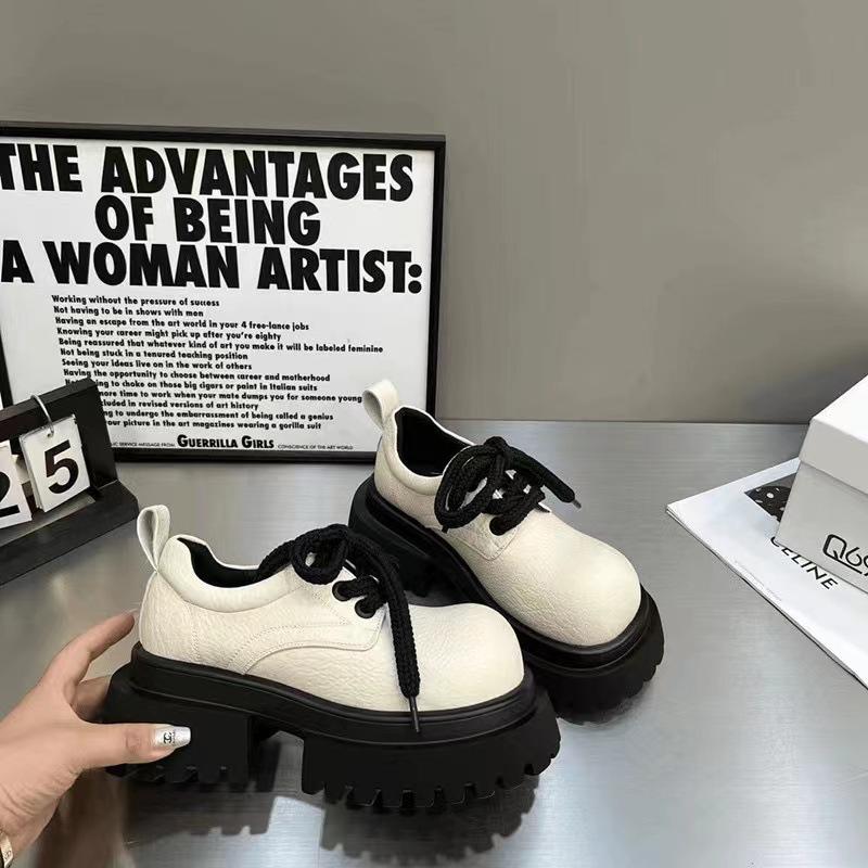 

2024 весна новые британские туфли из кожи в стиле феи принцессы туфли показывают рост и стройность черные туфли на платформе женские 40 белый