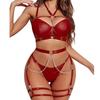 Fun Underwear Fashion Classic Women's Clothing with Steel Rings Gathered Around the Neck Bright Bra Multi-piece Set Home Sexy