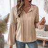 Women Casual Long Sleeve V Neck Blouse Solid Color Chiffon Top Tee Shirt Street Wear Ladies TShirt