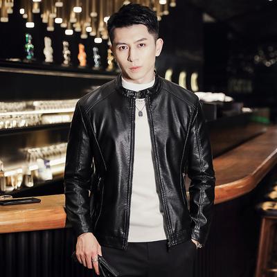 Autumn and Winter Leather Jacket Men's Trendy Casual Handsome Stand-up Collar New Slim Short Leather Jacket Men's Clothing