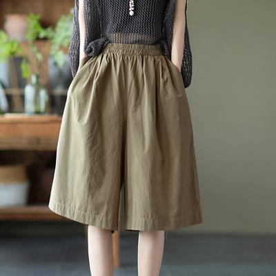 Bomullsshorts Dam Sommar Vintage Lös Stor Storlek Hög Midja Casual Elastiska Vida Benbyxor
