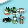 Adorable Cartoon Animal & Green Plant Brooch Pin - Cute Accessory for Bags