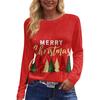 Women's Christmas Print Long Sleeve Neck Top with Side Slit Hem