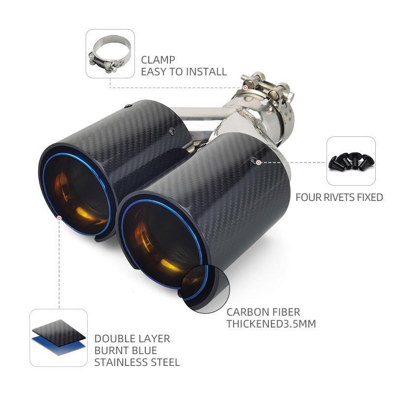 BMW Car Modification Carbon Fiber Dual/Quad Exhaust Pipe with M Logo - Y-Shaped Tailpipe
