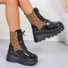 Fashion Leopard Print Wedge Ankle Boots for Women Plus Size Chunky Platform Gothic Punk Boots Woman Thick Bottom Non Slip Combat Booties