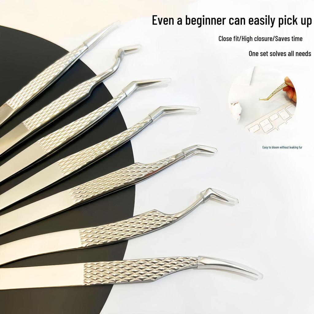 High Precision Diamond Pattern Eyelash Tweezers with Stainless Steel Fiber Tip
