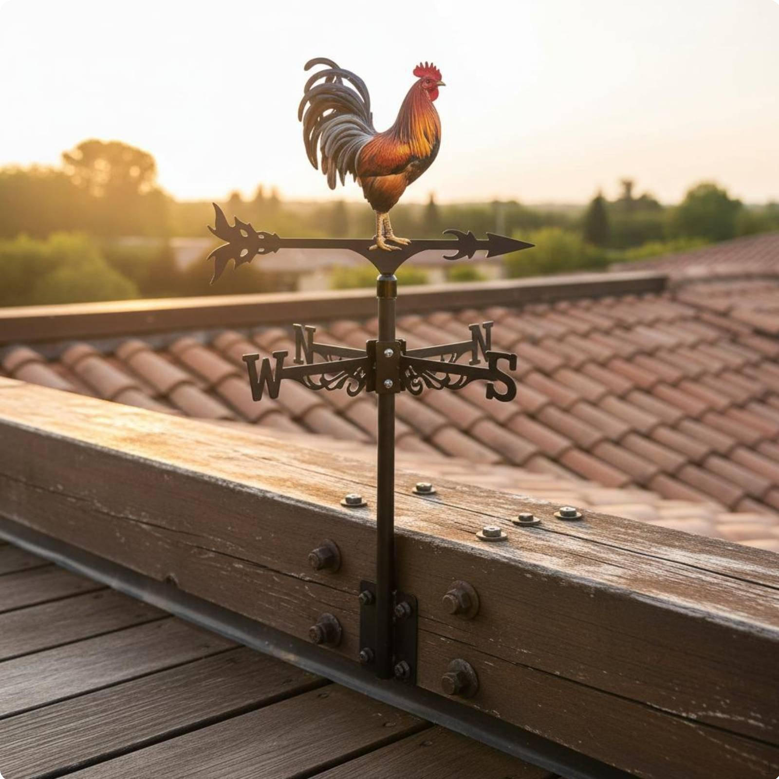 Weathercock Weathervane Wrought Iron Metal Weather Resistant Roof Mount Wind Indicator