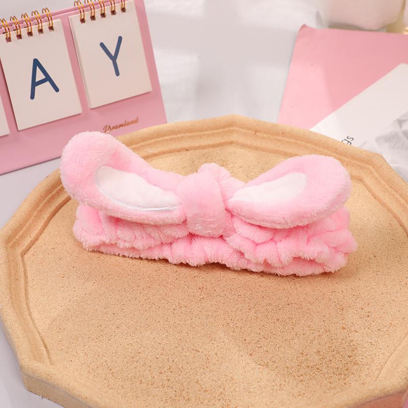 Women s Pink Bunny Makeup Headband with Elastic Rabbit Ear Spa Coral Fleece Wrap Stretchy Face Washing Headband for Girls