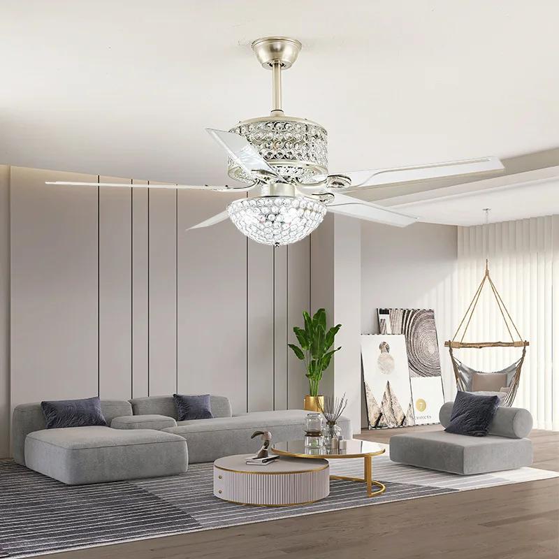 Smart Crystal Ceiling Fan LED Light Gold Chrome Strong Wind Ceiling Fan Lamp Bedroom Living Room 42in 52Inch Remote Control