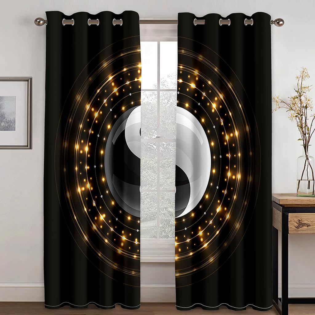 3D Black and White Tai Chi Bagua Design Curtains Taoist Culture Lovers Home Decor Curtains Living Room Bedroom Window Curtains