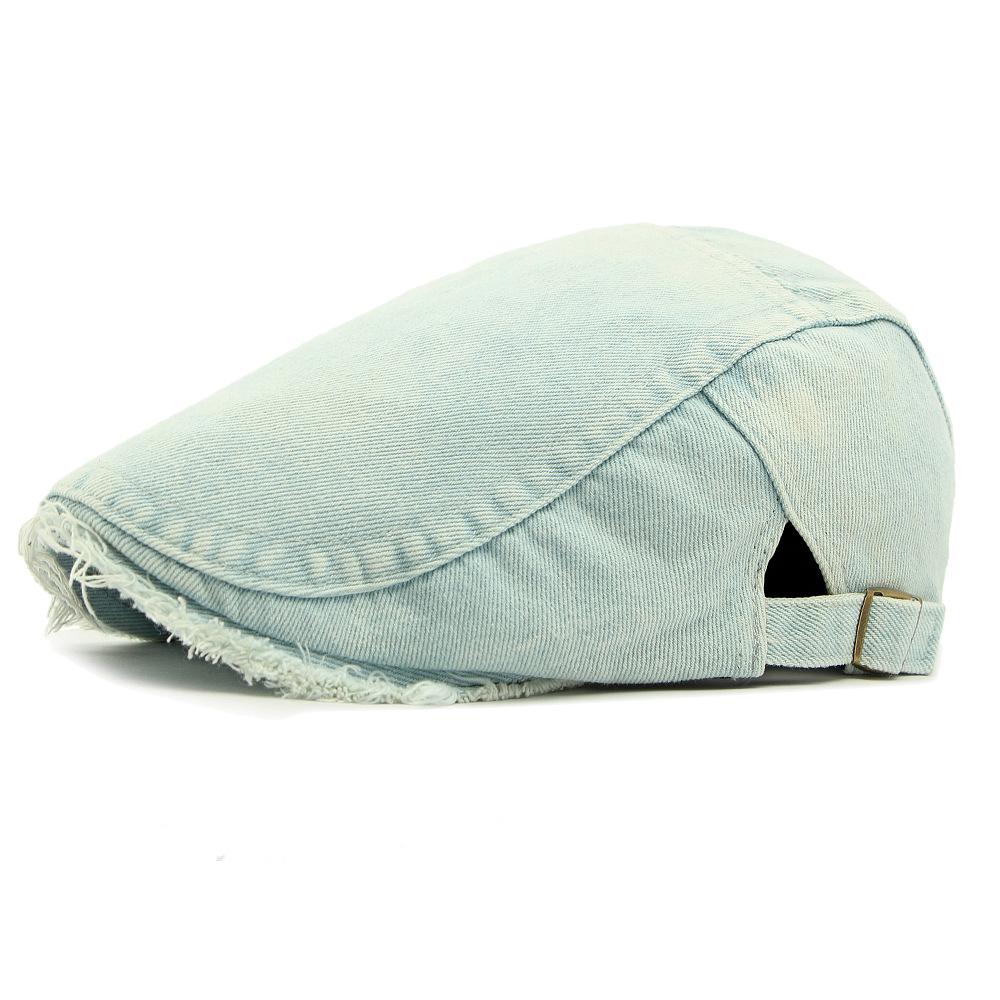 

Демисезонный джинсовый берет Женская кепка с козырьком Британский винтажный Мужская кепка вперед светло-синий