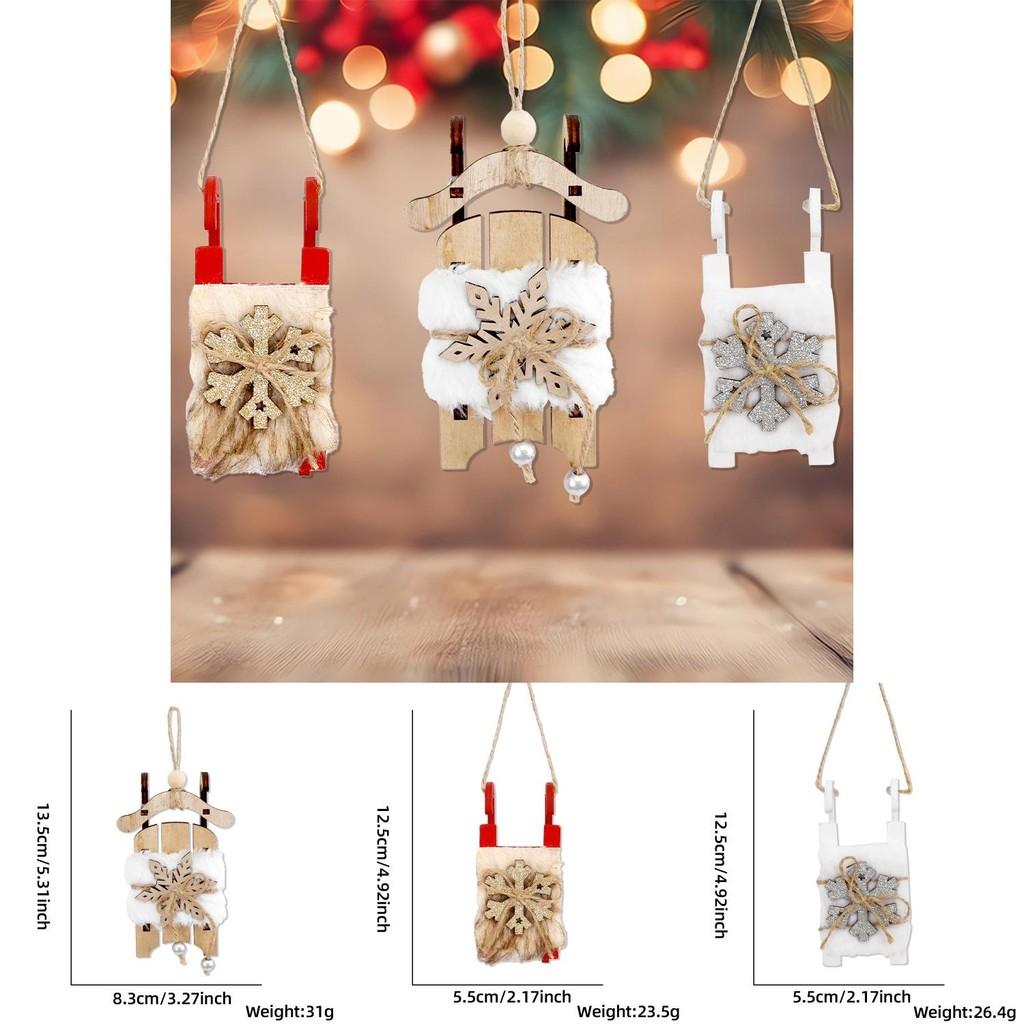 Vintage Inspired Unique Wooden Sled Ornament With Soft Snowflakes Perfect For Christmas Joy