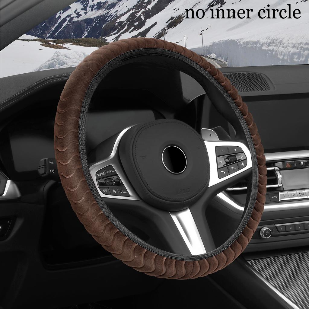 Car Steering Wheel Cover No Inner Ring 38CM High-Density Plush Car Steering Wheel Cover - Premium Soft Warm Fur Auto Accessory