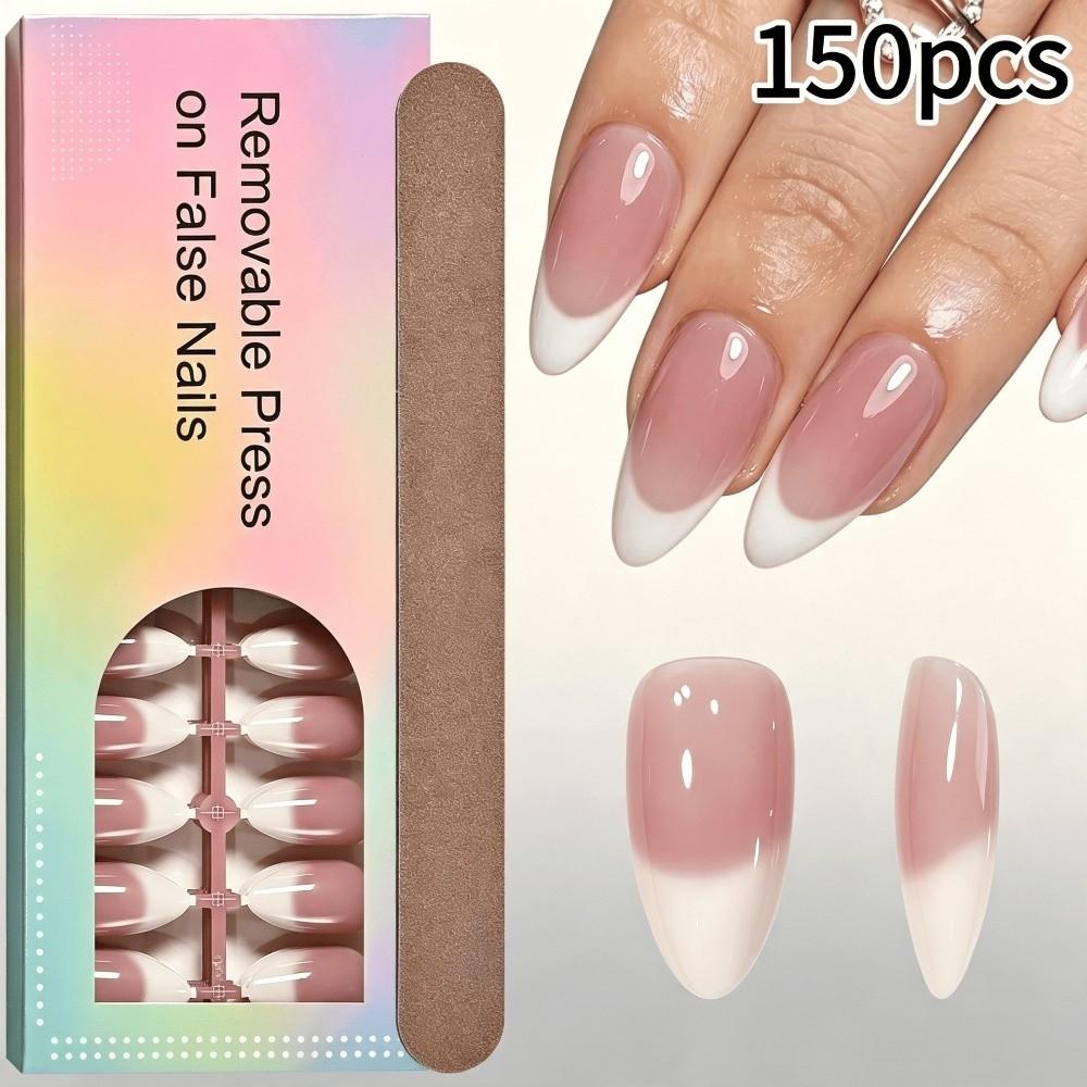 150 Pieces Press On Nails Glossy Finish French False Nails New Fake Nails for Home Manicure