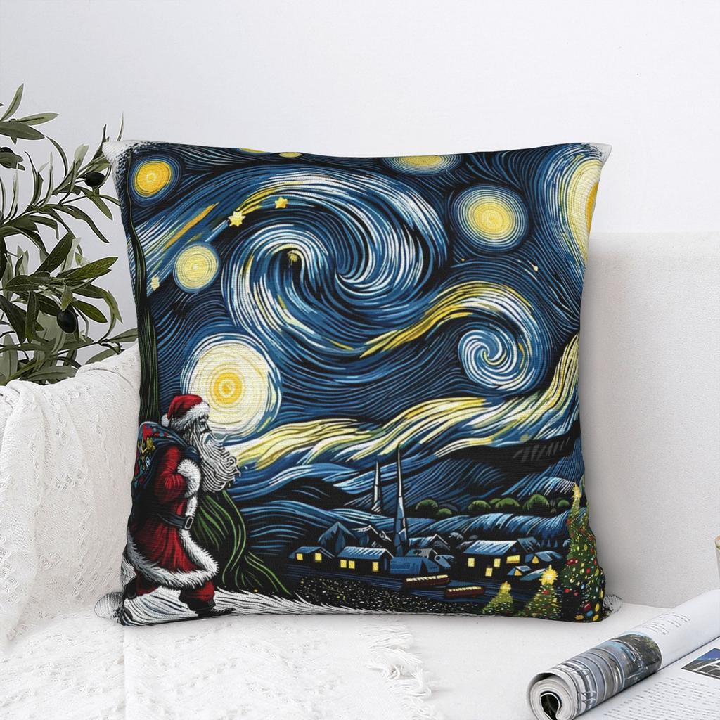 Van Gogh Starry Night Santa Christmas Winter Snowy Night Pillowcase Cushion Cover Throw Pillow Case Cover Home Wholesale 45X45cm