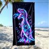Oversized Microfiber Beach Towel, Neon Galaxy Dinosaur Print, Quick Dry Sand Resistant, for Kids & Adults