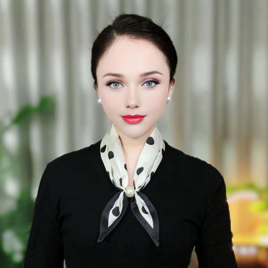 Satin Neck Scarf Irregular Geometric Pattern Wrinkle-resistant Scarf with Magnetic Imitation Pearl Buckle Outfit Accessory